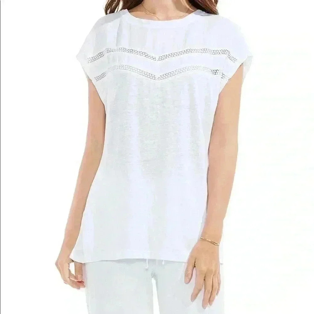 Two by Vince Camuto Linen Jersey Crotchet Top Sz L